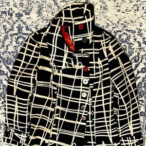 Desigual Black and White Wool Pea Coat